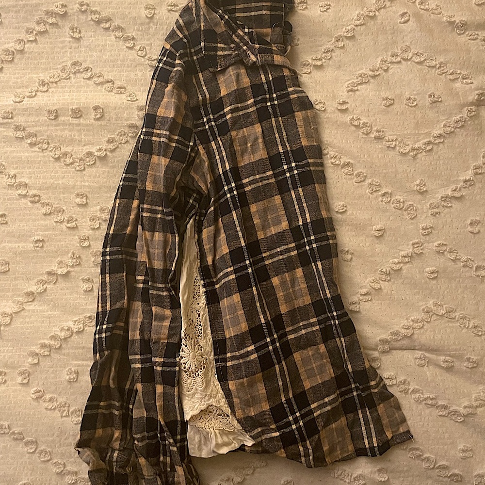 Women’s Black and Gold Flannel with Lace Detailing